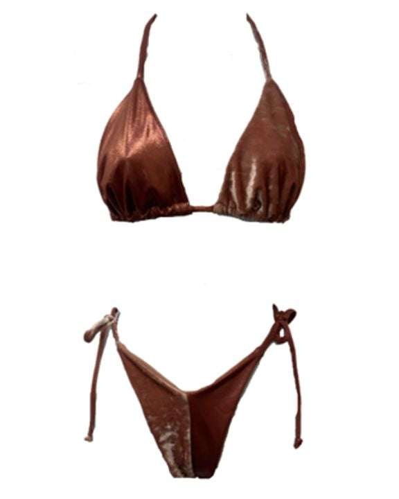 2 Tone Bronze & Velvet Tie Side Thong Bottoms sz.m